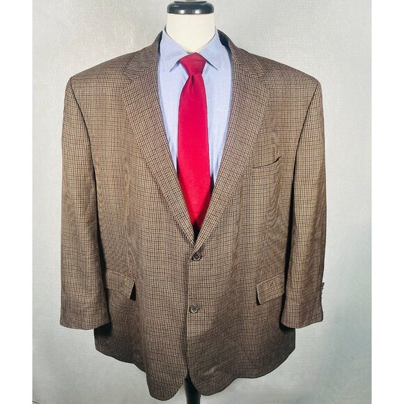 Lauren Ralph Lauren Blazer Mens 52R Brown Wool Houndstooth Sport Coat Jacket - Picture 1 of 13